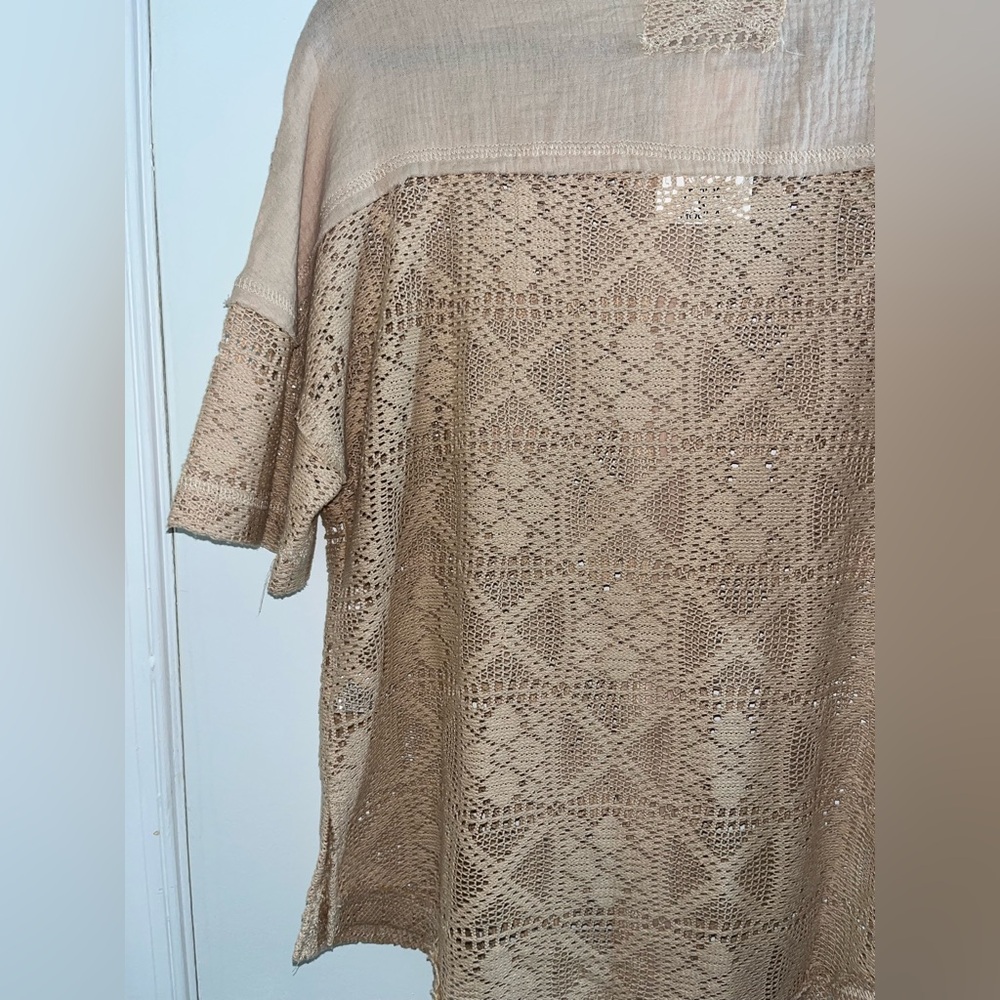 Desert Sand Open Crochet Button Up Short Sleeve Top - Picture 10 of 10